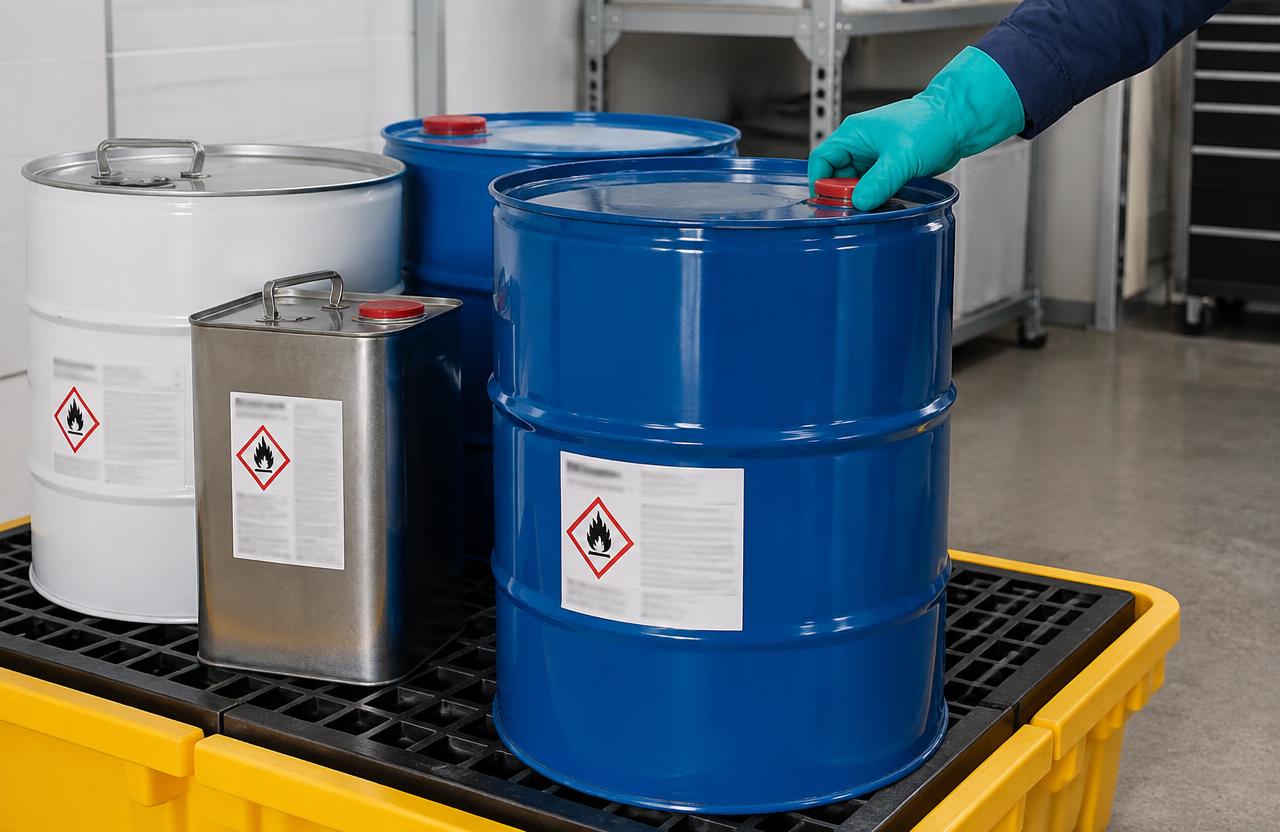 Waste acetone bottles and tins separated before collection