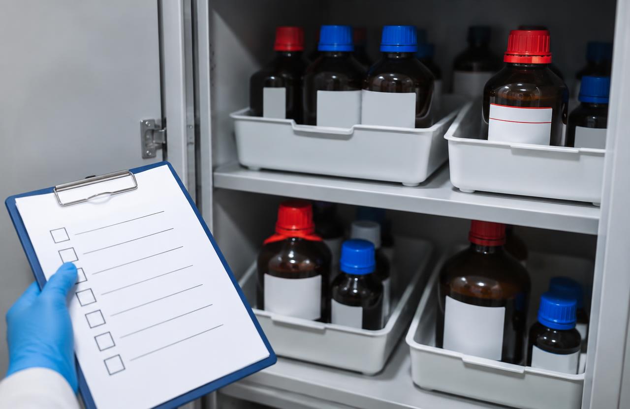 Segregated toxic chemical containers in a secure store